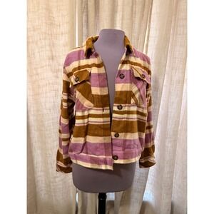 Kensie Jeans Womens Mulberry Plaid Flannel Shacket Button Front Jacket Large NEW